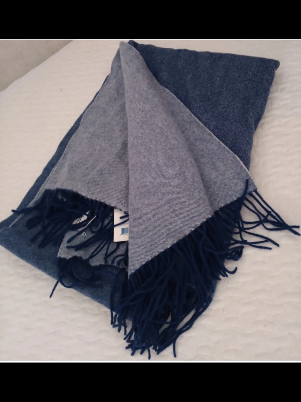 Casper Reversible Navy Wool Fringe Throw Blanket -
